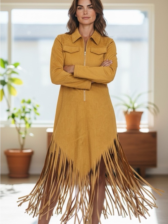 Dresses & Skirts - NWT Fringe Faux Suede Zip-Front Dress
